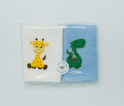Lex's Linens Pack of 2 Kids Face Cloth 1 of Each Giraffe & Dinosaur