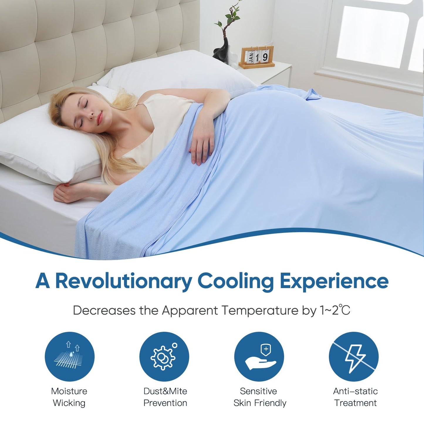 Marchpower Cooling Blanket, Bamboo Blankets 200x220cm Queen Size, Arc-chill Q-MAX>0.5 Cool Fiber Lightweight Summer Luxury Version Absorb Heat for