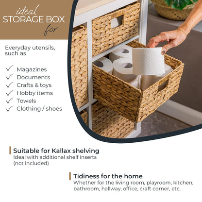 HMF storage basket compatible with KALLAX half shelf, basket woven from water hyacinth with handles | Set of 4 | 30 x 34 x 15 cm | Natural