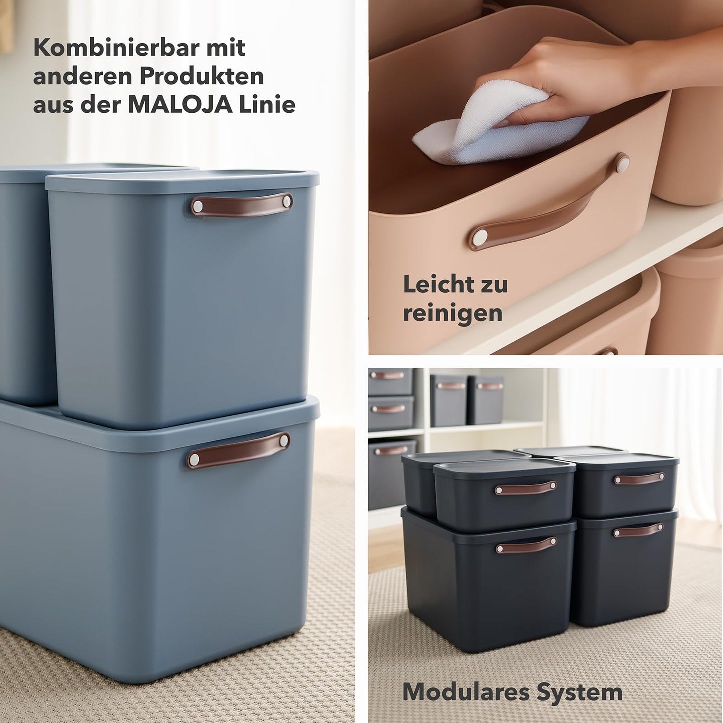 Rotho Maloja Storage Box, Set of 2, 55 L with Lid, 53.5 x 40 x 34 cm (L x W x H) (Anthracite)