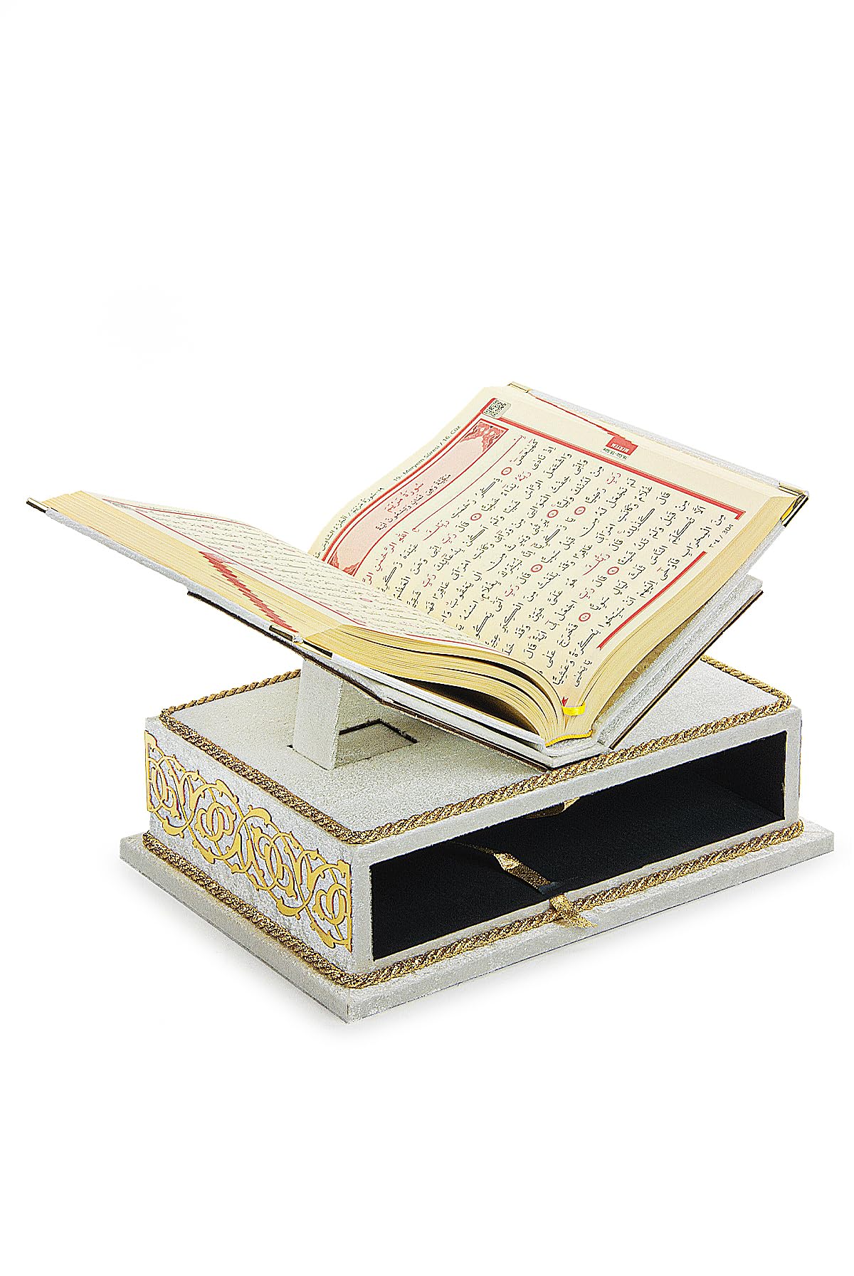 ihvan online, The Holy Arabic Quran Gift Set, Book Stand Holder, Desktop Quran Holder, Rehal, Velvet Covered Chest Rihal
