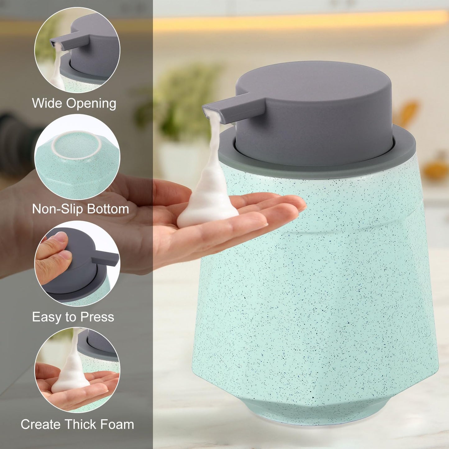 sourcing map Foaming Soap Dispenser 400ml/13.5oz Green Ceramic Foaming Soap Pump for Bathroom