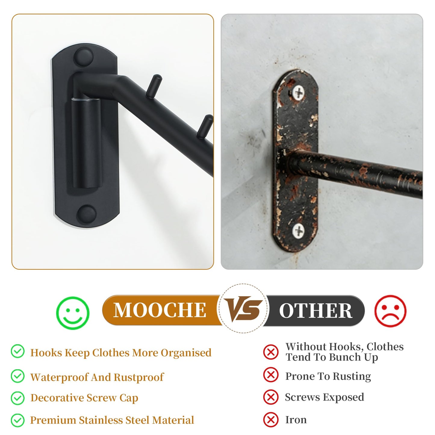 Mooche Wall Mounted Coat Rack Black, Swivel Clothes Rail, 27CM