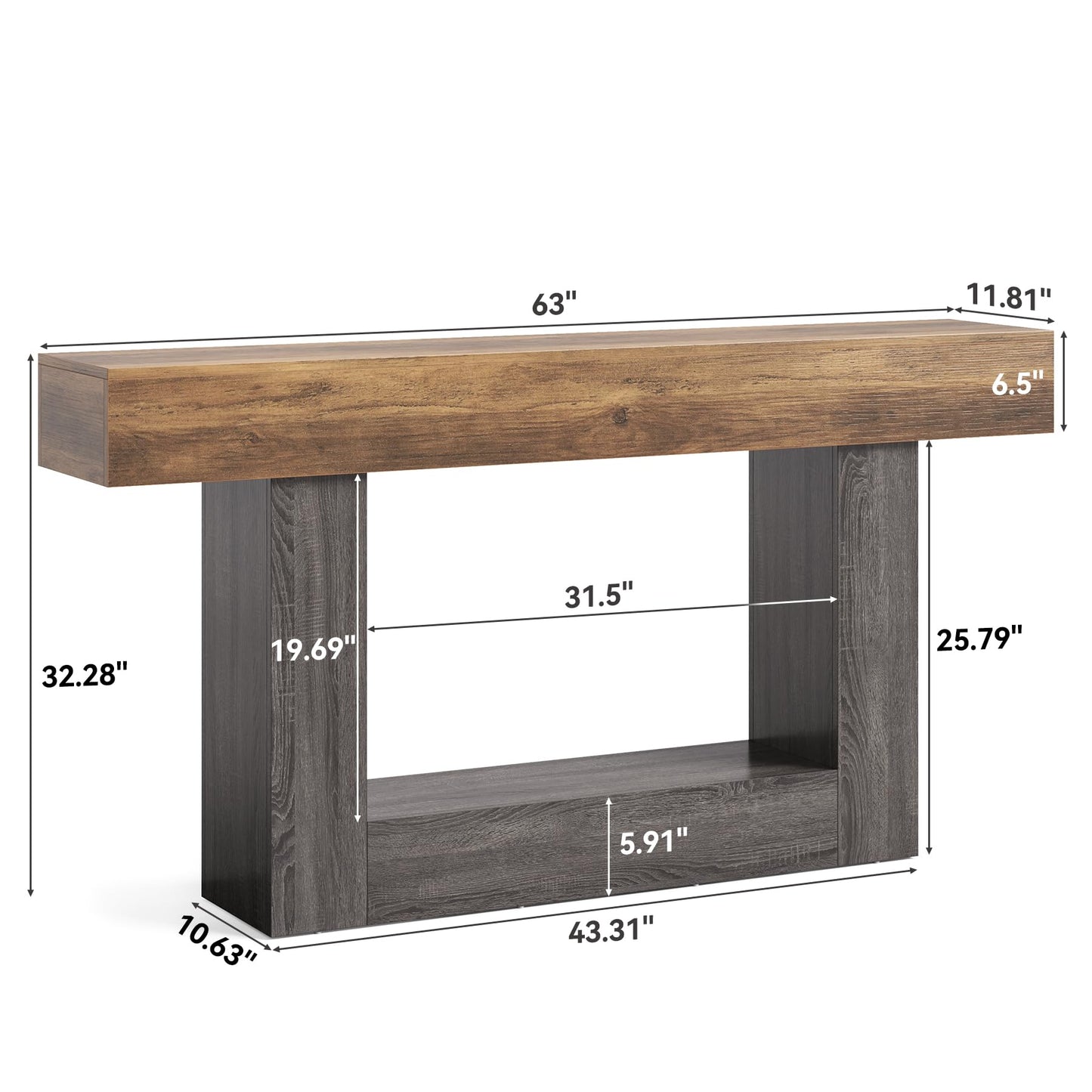 LITTLE TREE 63 Inches Long Console Table, 2-Tier Farmhouse Sofa Table Behind Couch, Large Narrow Entryway Table for Living Room