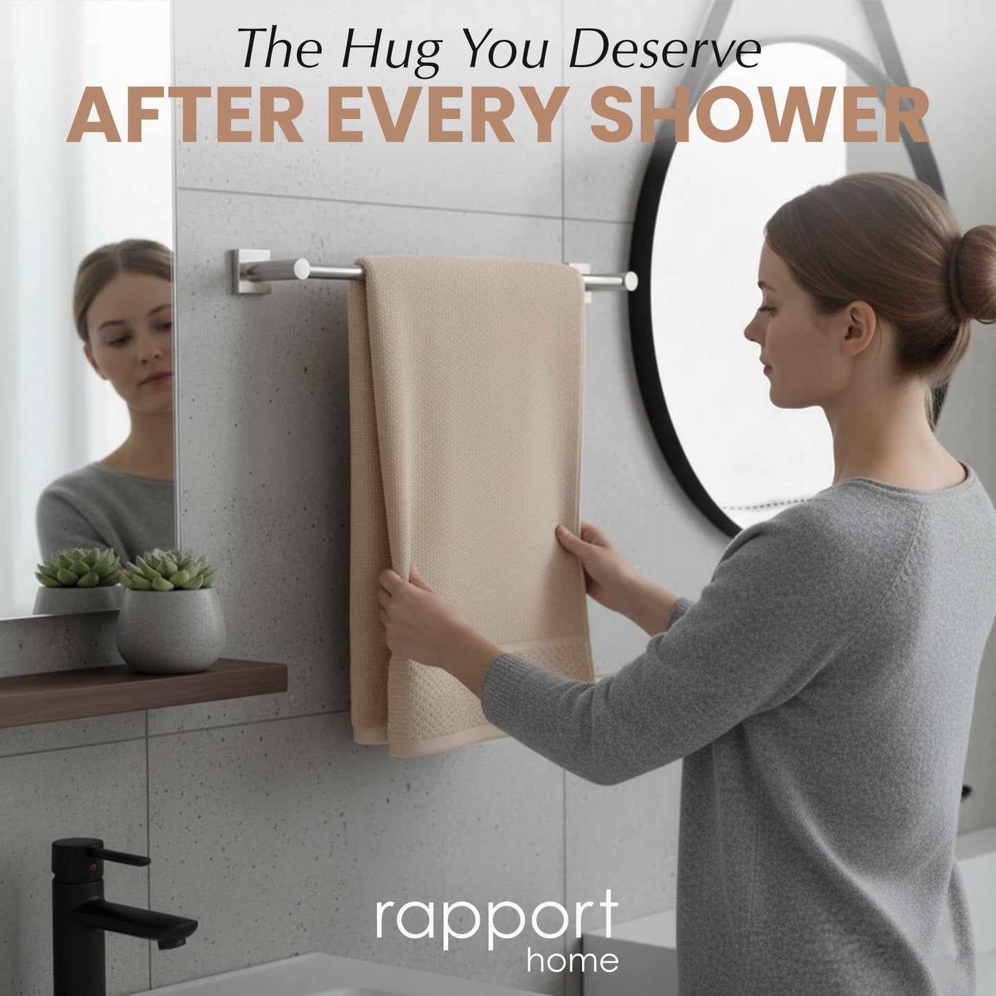 Rapport Home Eden Weave Bath Towels 2-Pack | Mink, 70x120cm | 100% Cotton 500gsm | Oeko-Tex Made in Green & BCI Certified