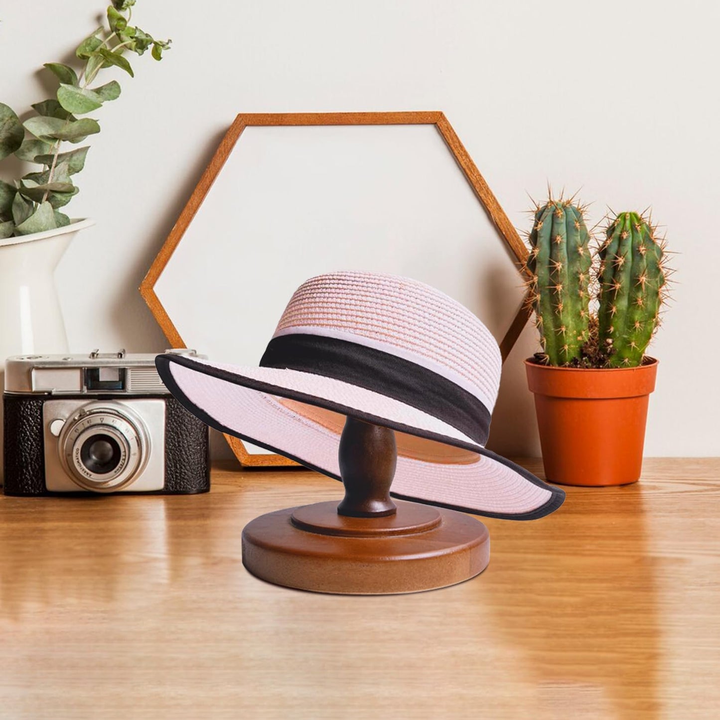 TINGSING Vintage Hat Rack Stand Rustic Brown Hat Display Stand