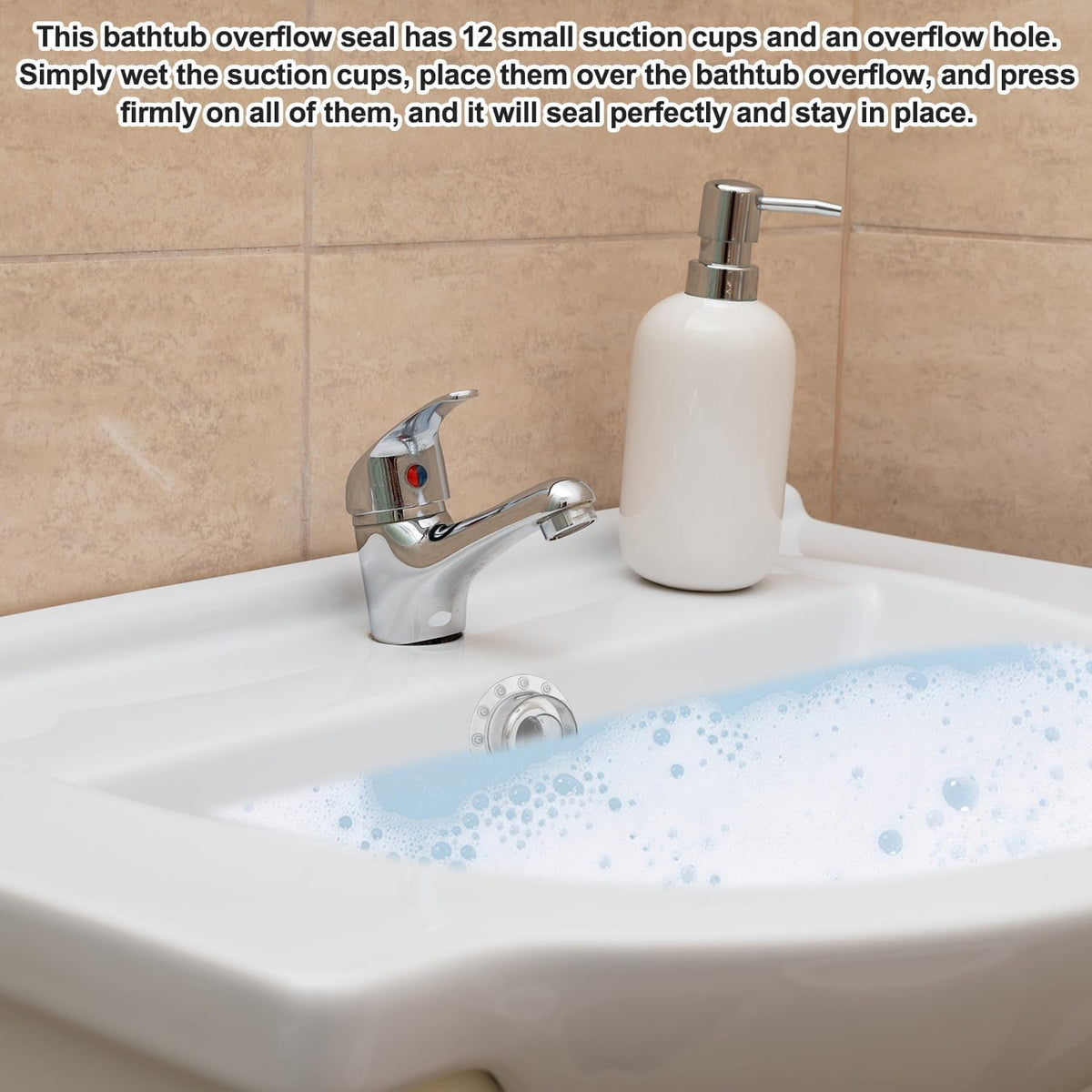 Clear Silicone Bathtub Overflow Drain Cover for Deeper Baths – Secure Suction Seal, Easy Installation, Durable & Reusable