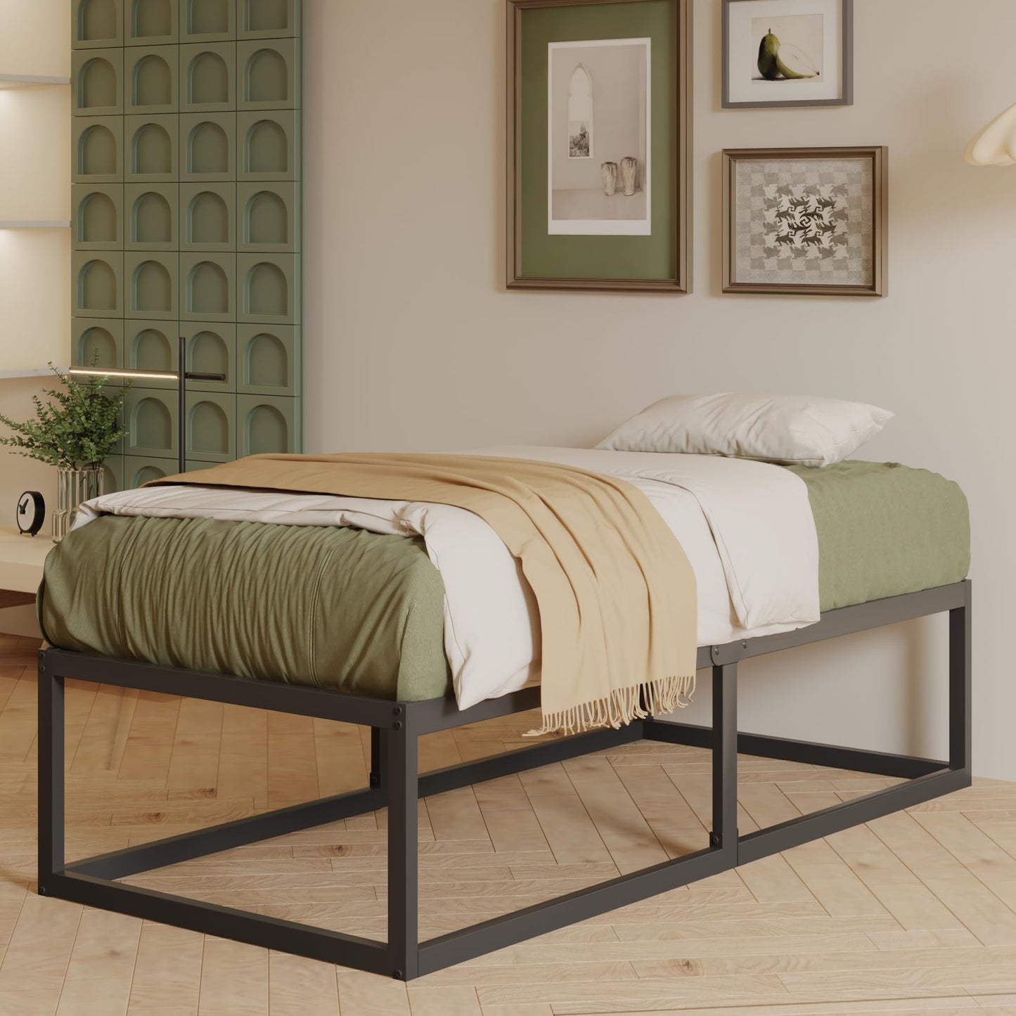 EMODA Small Single Bed Frame 75x190 cm with Sturdy Slats Support, Black