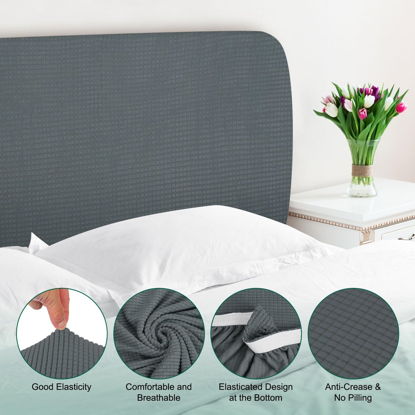 Bed Headboard Cover Dustproof Protector Jacquard Furniture Cover for 1.4-1.7m, Dark Grey