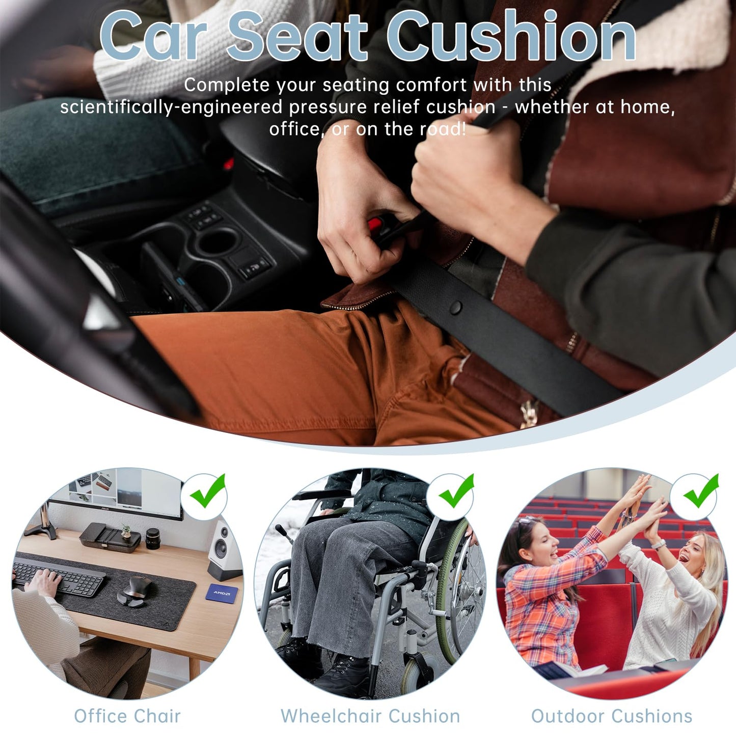 LY4U 3D Honeycomb Gel Seat Cushion for Office Chair & Car Seat, 48x48cm Cooling Pressure Relief Cushion with Breathable Support for Wheelchair Bench