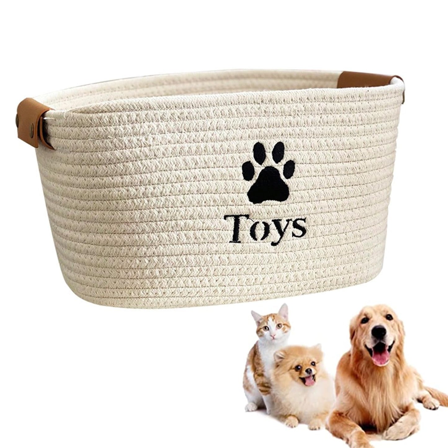 bangminda Dog Toy Storage Bin Cotton Rope Organizer Box with Handle Puppy Toys Basket for Organizing Blankets Leashes Coat and Stuff