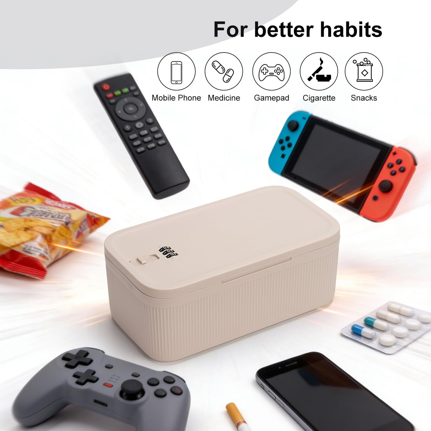 DingGreat Lockable Storage Box with Combination Lock - Secure Small Lock Box for Medicine, Snack, Phone, Fridge & Travel - BPA-Free, Odor-Proof