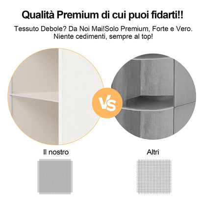 ALLTIDYUP Double Row Folding Hanging Wardrobe Organiser with 6 Compartments, 12 Pockets and 3 Hooks, Space Saving for Clothes-White