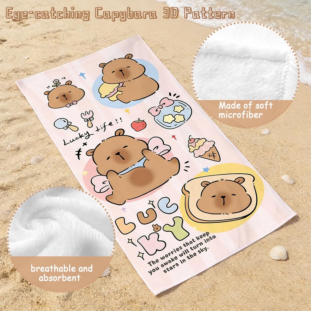 NimblusToy Capybara Beach Towel, Quick Dry Microfibre Towels Super Absorbent Sandproof Beach Bath Towels Swimming Towel Lightweight 3D Print Beach