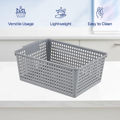 Minekkyes Set of 6 Plastic Cupboard Basket, Large Rectangle Storage Baskets for Home Office Bathroom ShelvesGray