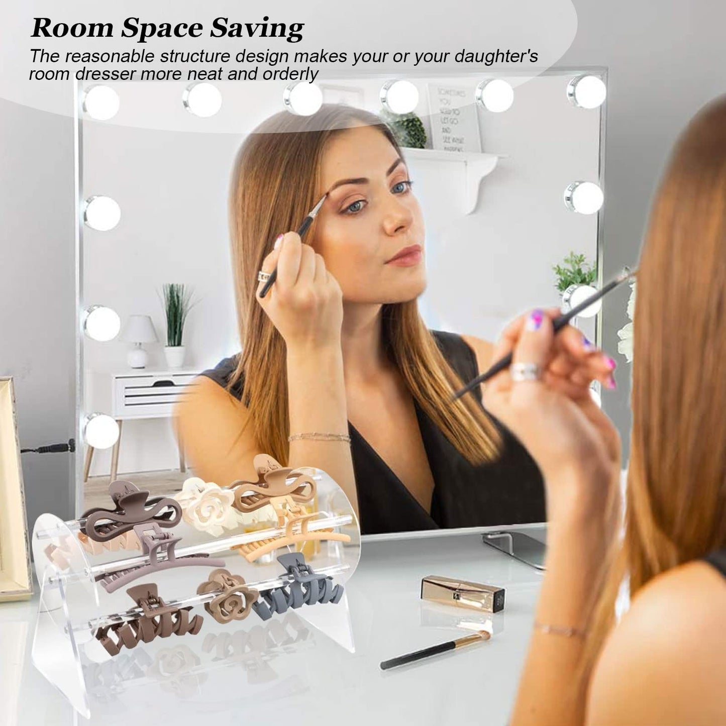Hair Claw Clip Organiser, Acrylic Hair Clip Organiser 360-Degree Hair Clip Display Stand, Rotating Organiser Case