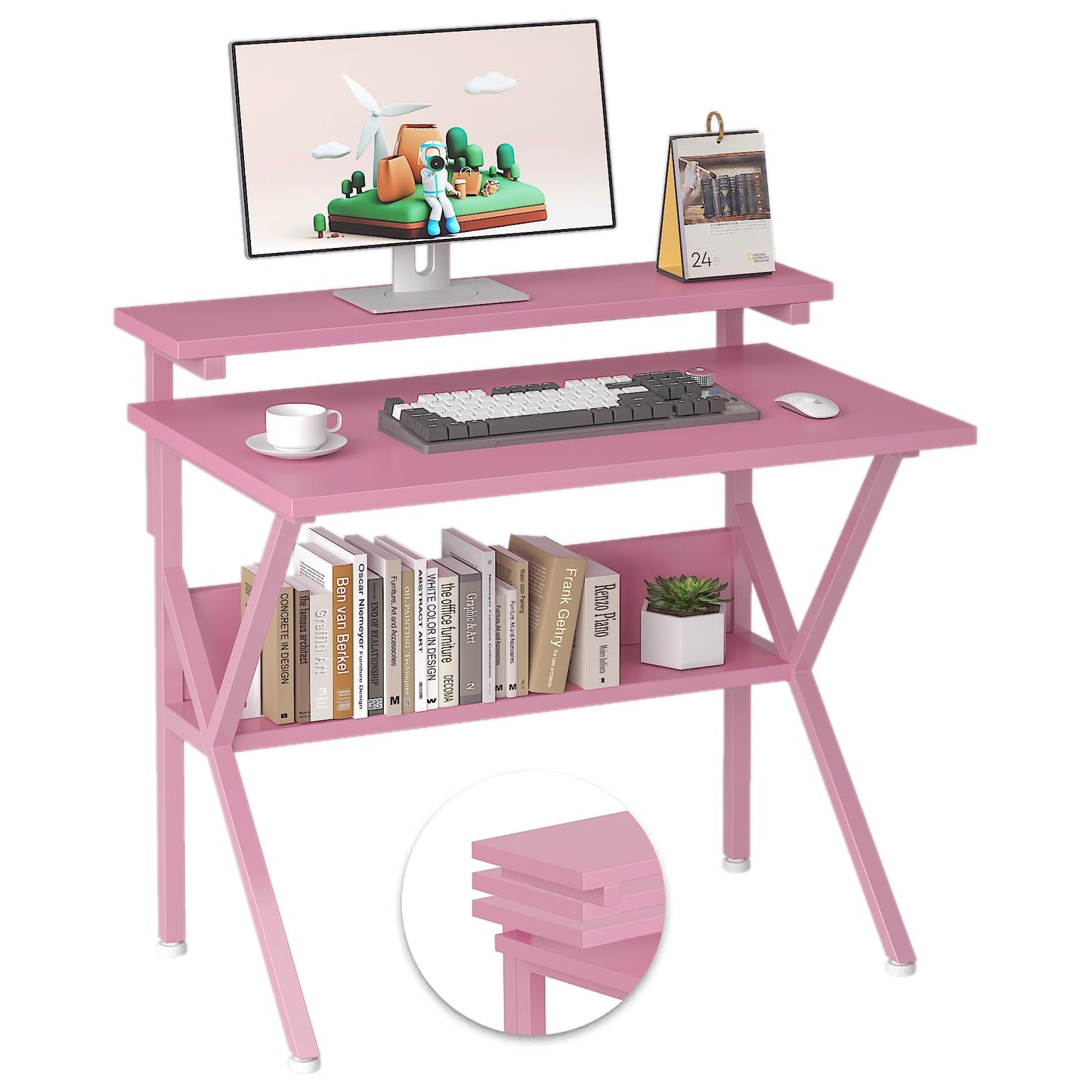 COTUBLR 70 x 48 cm Desk, Small Computer Desk for Small Spaces, Gaming Desk with Adjustable Monitor Stand, Modern Simple Style Compact Desk