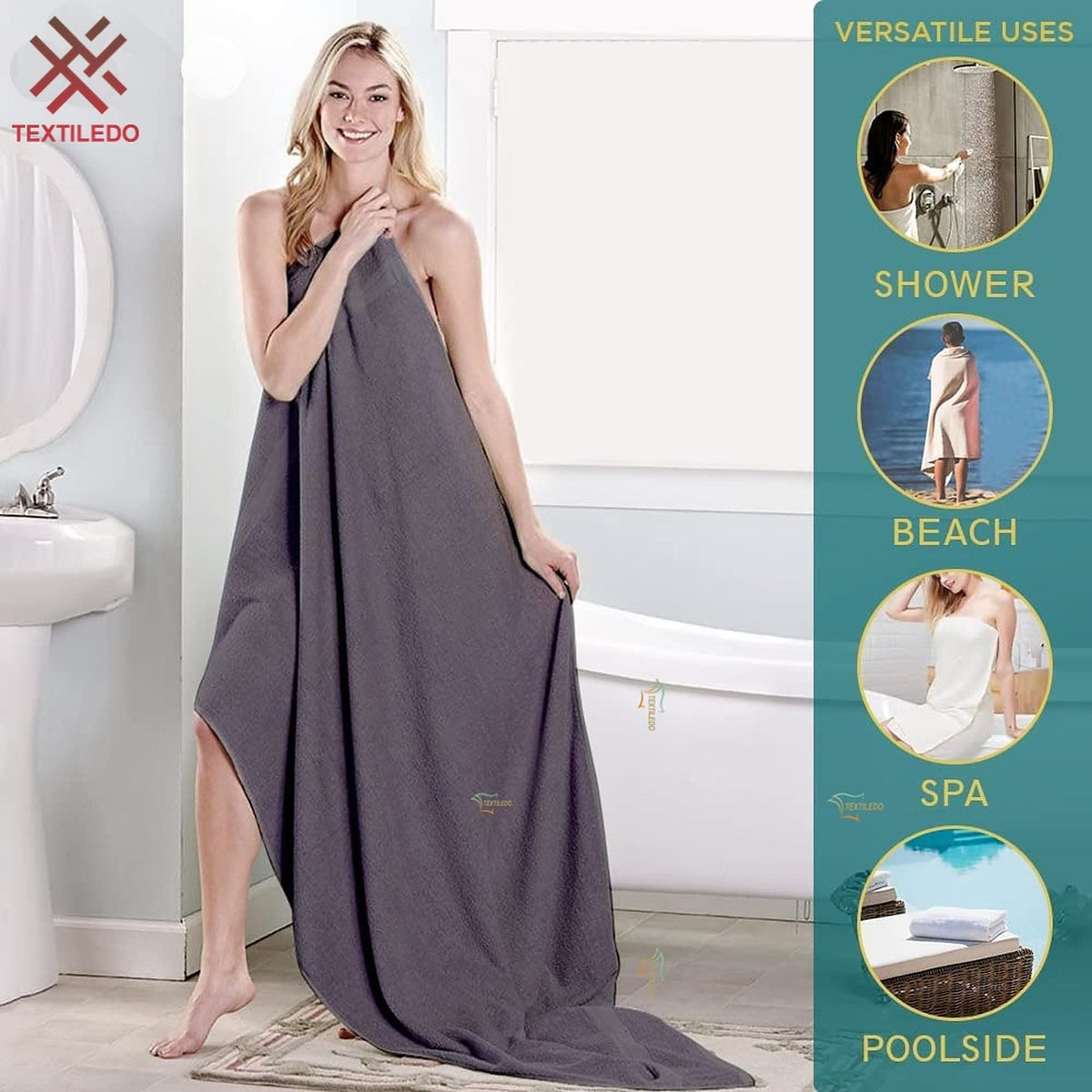 Textile Do 2 X Super Jumbo Charcoal Bath Sheets 100 x 200 cm 100% Egyptian Cotton Extra Large Bath Sheet Towels Body Wrap Beach Towels Charcoal, 2