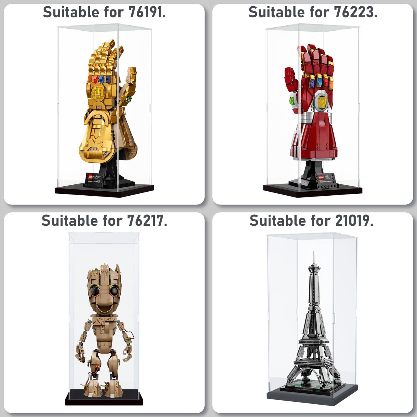Nynelly Acrylic Display Case for Lego Infinity Gauntlet 76191 76223 for Models Figures - Assemble Dustproof Thickened Clear Display Box Cabinet
