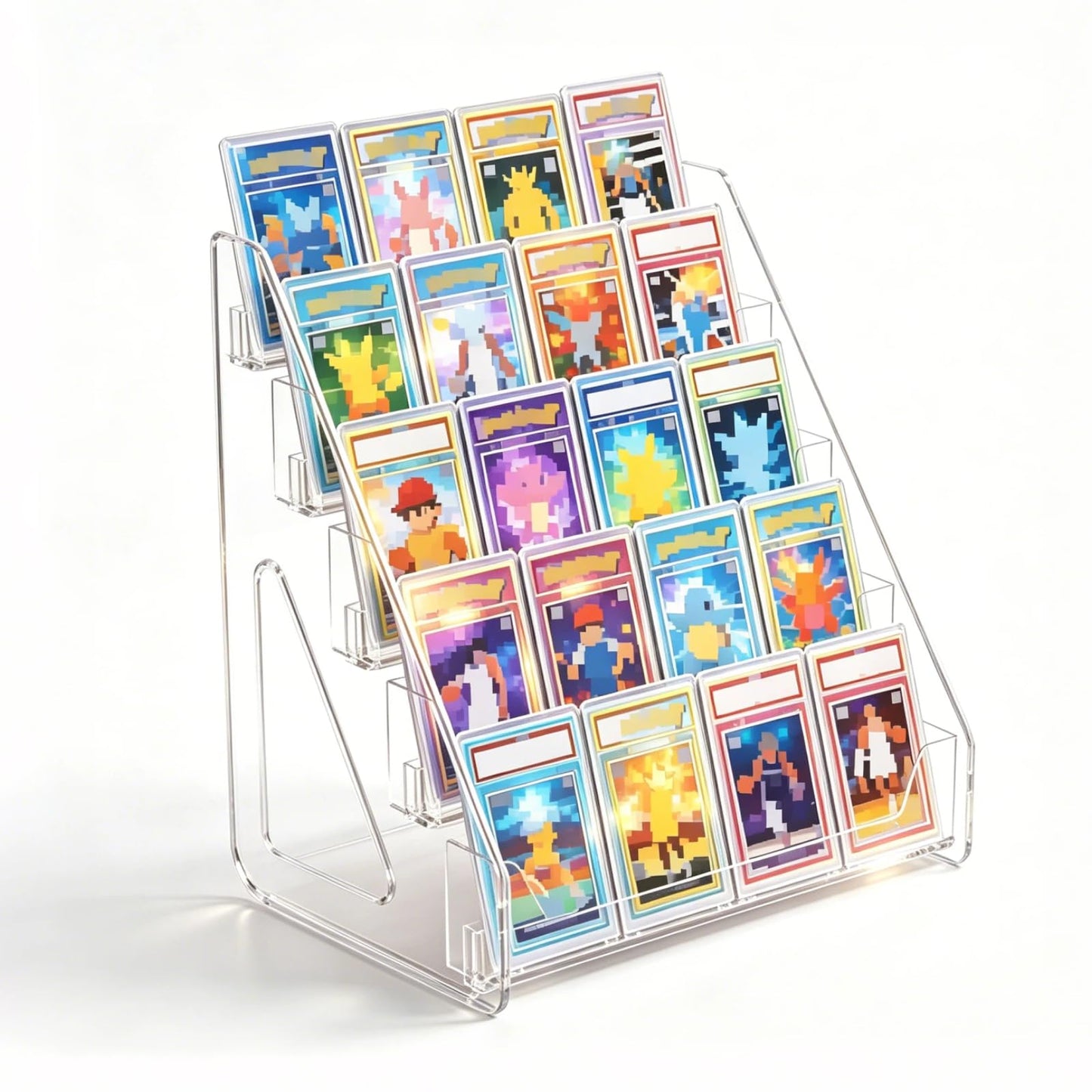 BSLVV 5 Tier Acrylic Display Stand for Trading Cards and Collectibles Clear Vertical Holder with Easy Assembly Perfect for Graded Slabs Postcards