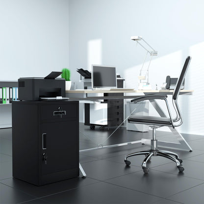 JINGUR Metal Storage Cabinet with Locking Door and Drawer, Lockable Drawer Chest with Adjustable Shelf for Home Office Bedroom Living Room Black
