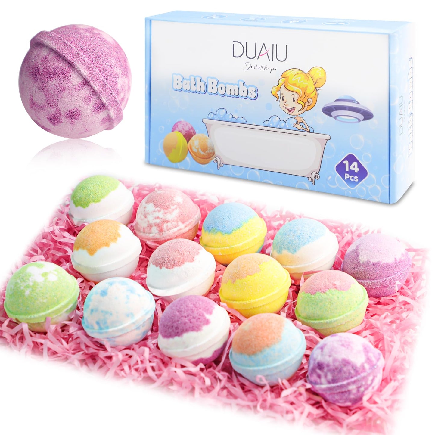 DUAIU Bath Bombs for Women Gift Set 14 Pcs Fizzy Bubble Bath Bombs with Essential Oil Natural Organic Perfect for Bubble Spa Bath Birthday Mothers Day