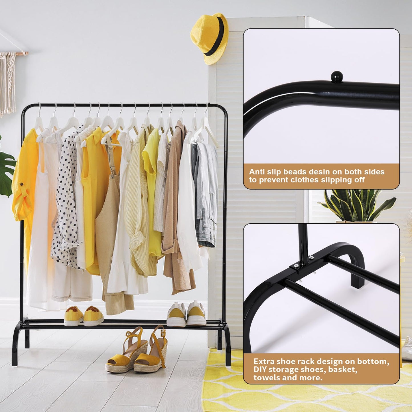 Metal Clothing Rack Garment Rack, Closet Rack Heavy Duty Hanging Racks for Clothes with Top Rod and Storage Bottom Shelf