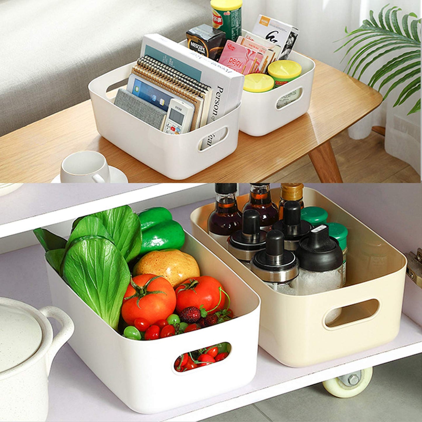 JMYDecor Storage Boxes,Rectangular Box, Set of 3 Plastic Studio Baskets Organiser For Kitchen, Home, Office Bathroom