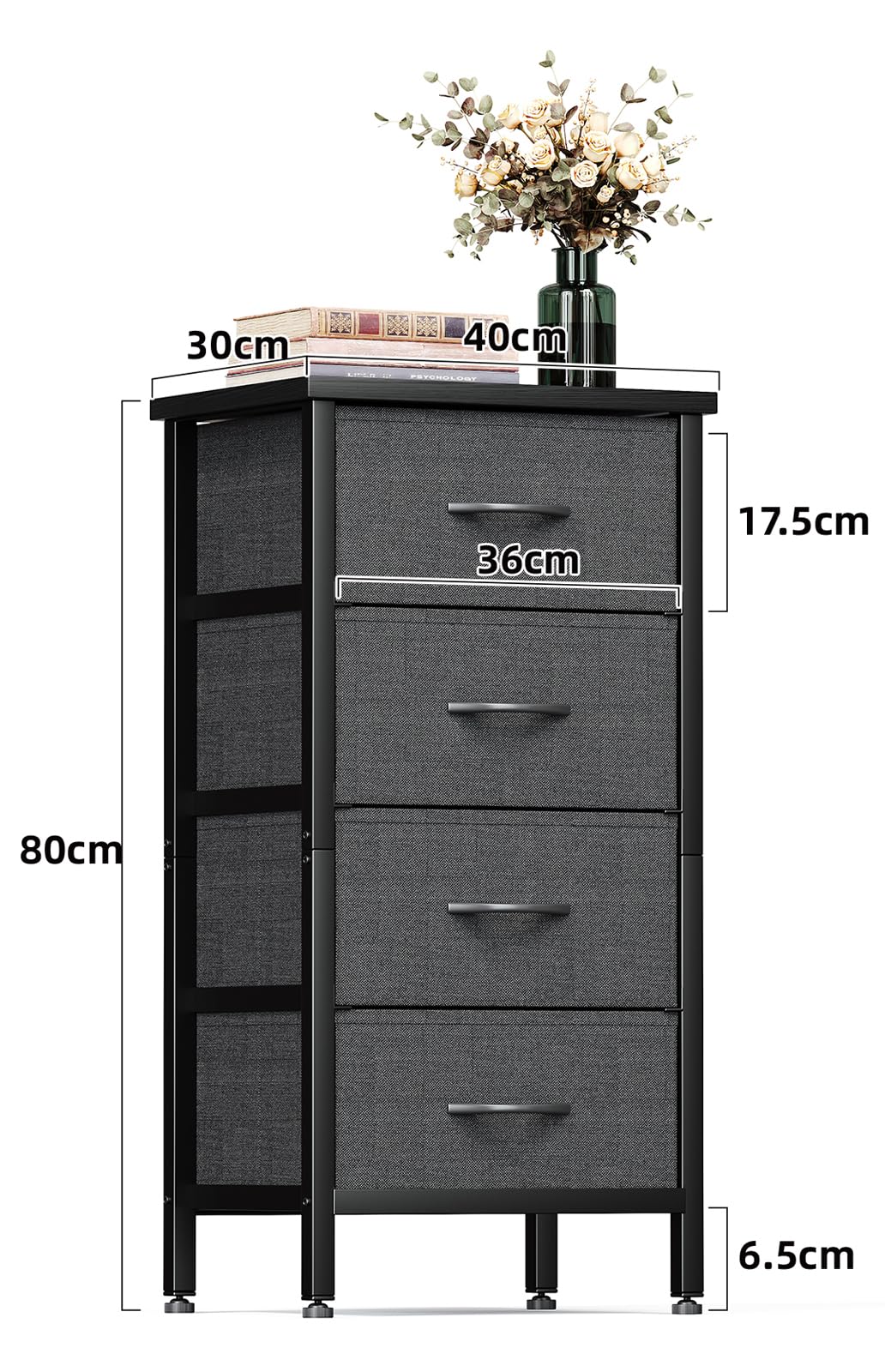 KitMent 4 Drawers Chest of Drawers Bedroom, 80cm Tall Dresser for Closet, Small Fabric Storage Cabinet Organiser Drawer for Living Room, Entryway