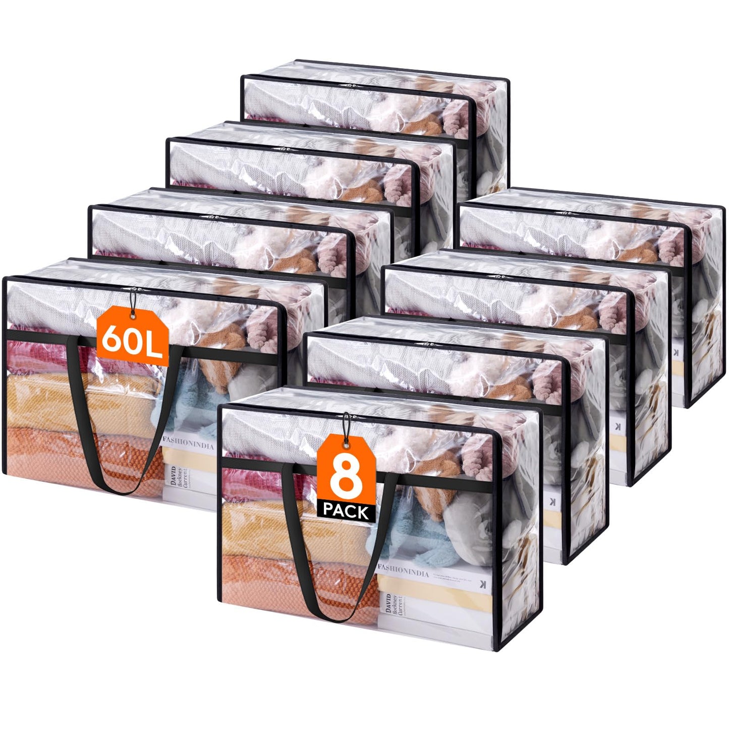 Lifewit 8 Pack Clear Storage Bags, 60L Plastic Clothes Storage Bags