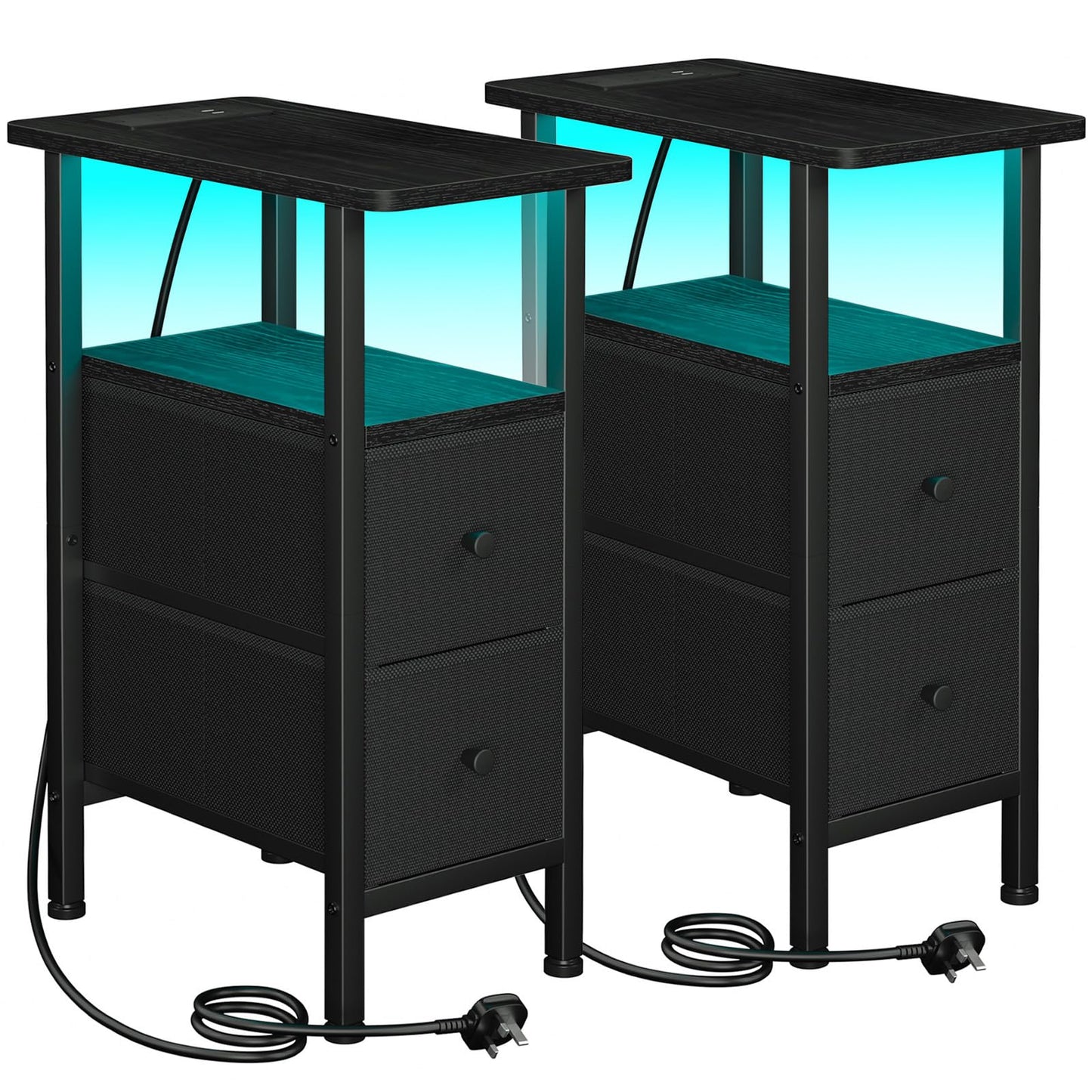 LOAKEKEL Narrow Bedside Table Set of 2, Slim Side Table for Bedroom