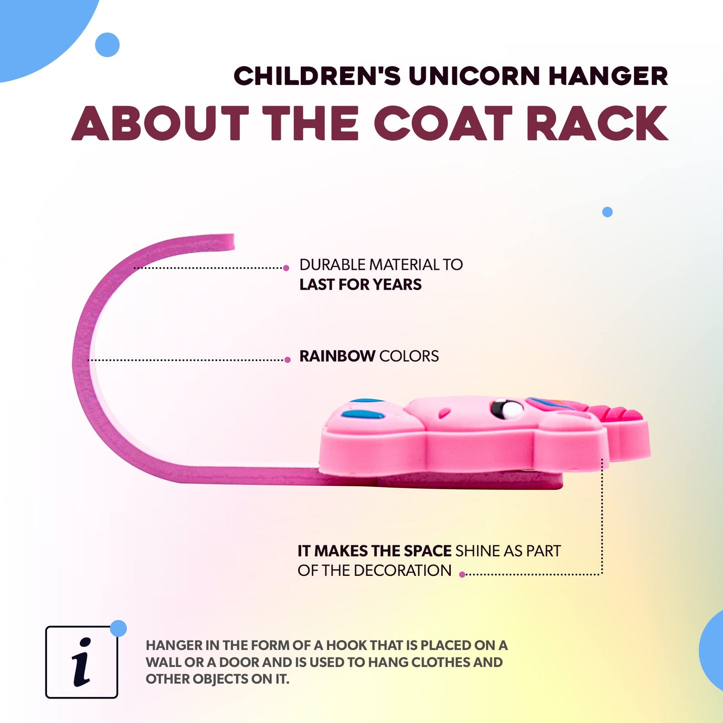 DOJA Barcelona | Pink Unicorn Children's Hanger | 34 x 90 mm | Pack of 4 Children's Clothes | Hangers Children Clothes | Hangers Bedroom Children