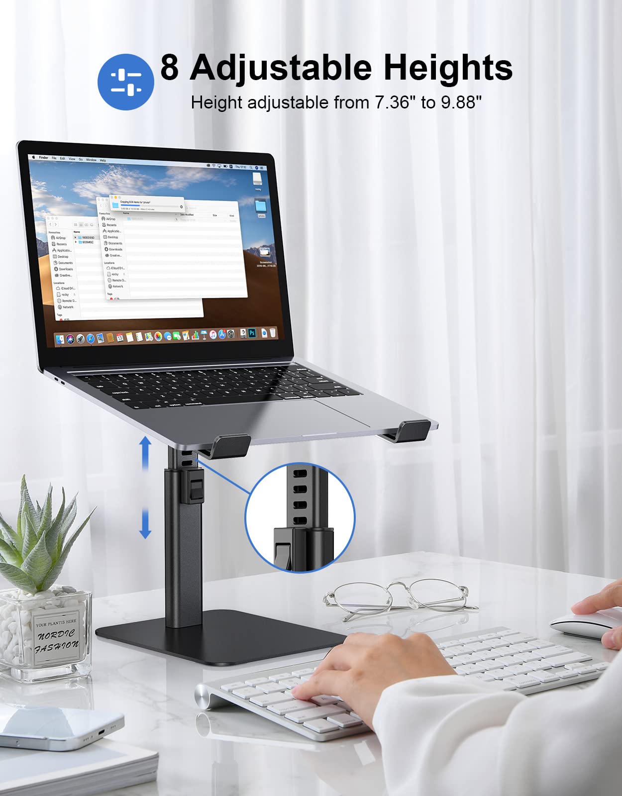 Babacom Laptop Stand for Desk, 8 Adjustable Height Aluminum Laptop Riser
