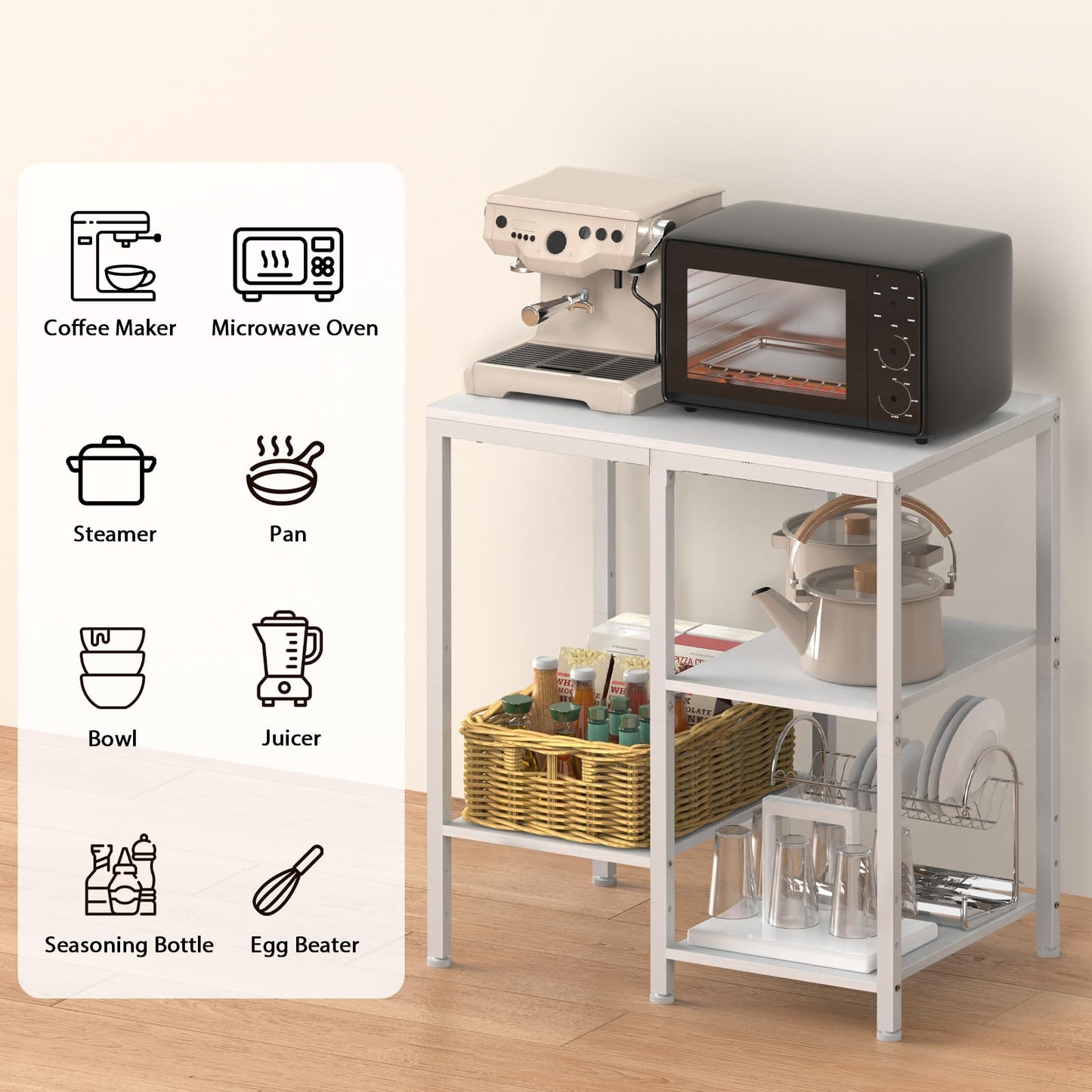 OGEMXU Kitchen Microwave Stand,4-Tier Adjustable Microwave Cart,White