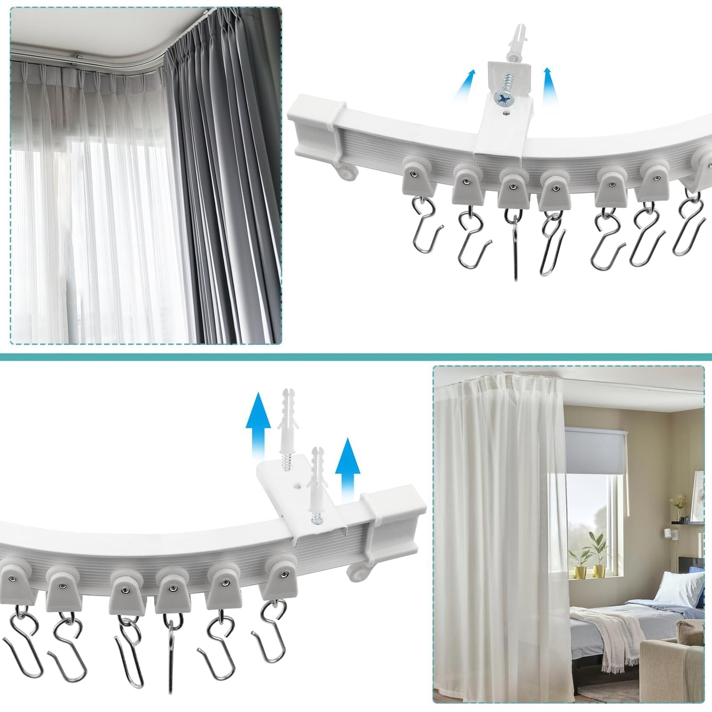 SWTYExt Ceiling Curtain Track 3m/9.8Ft Bay Window Curtain Track Flexible Rail Bendable Ceiling Rail Bay Window Rail for Shower Corner Caravan