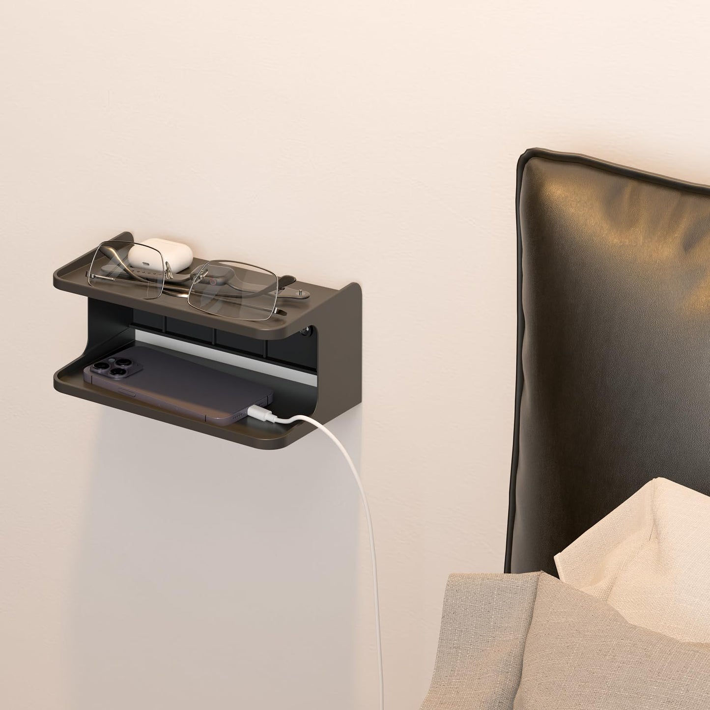 sciuU 2-Layer Structure Bedside Wall Shelf Organizer - Universal Wall Mount