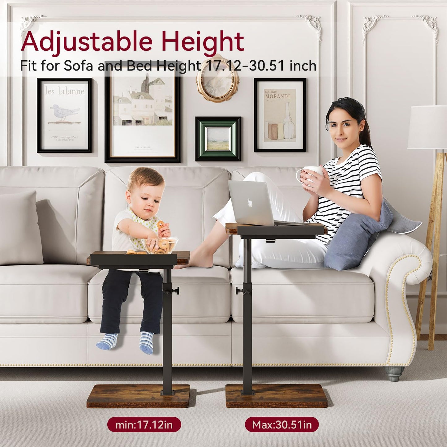 IBUYKE C Shaped Side Table,Flip-Over Panel End Table,Brown TVT004H