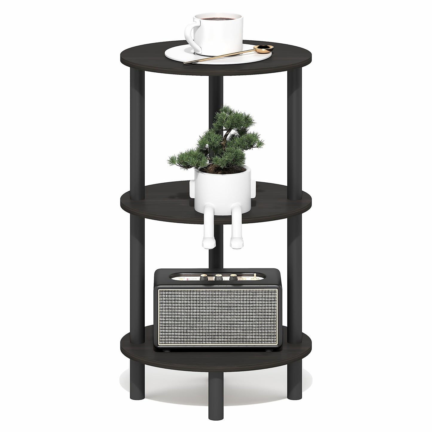Furinno TURN-N-TUBE Side Table, 3-Tier Oval End Table, Night Stand, Bedside Table, for Living Room, Bedroom, Espresso/Black