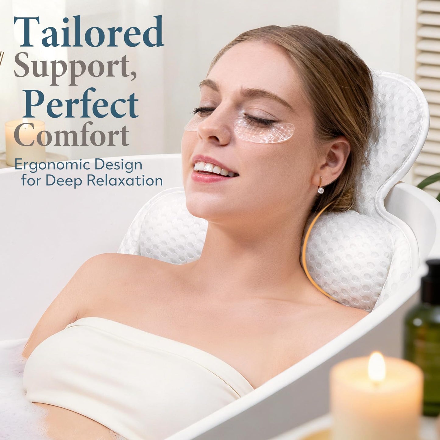 Bath Pillows for Tub, Comfortable Bathtub Cushion for Head and Neck with Soft 3D Mesh Fabric and 54 Non-Slip Suction Cups