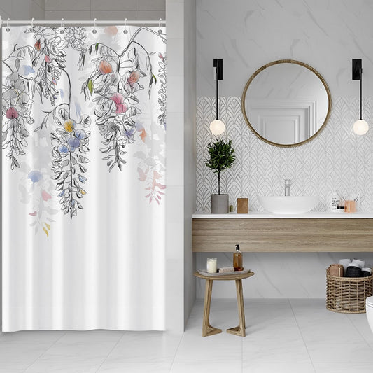 ASDCXZ Leaves Shower Curtain 90x180 cm, Spring Watercolor Colorful Flower Leaves Plants Bath Washable Narrow Shower Curtains Polyester Textile
