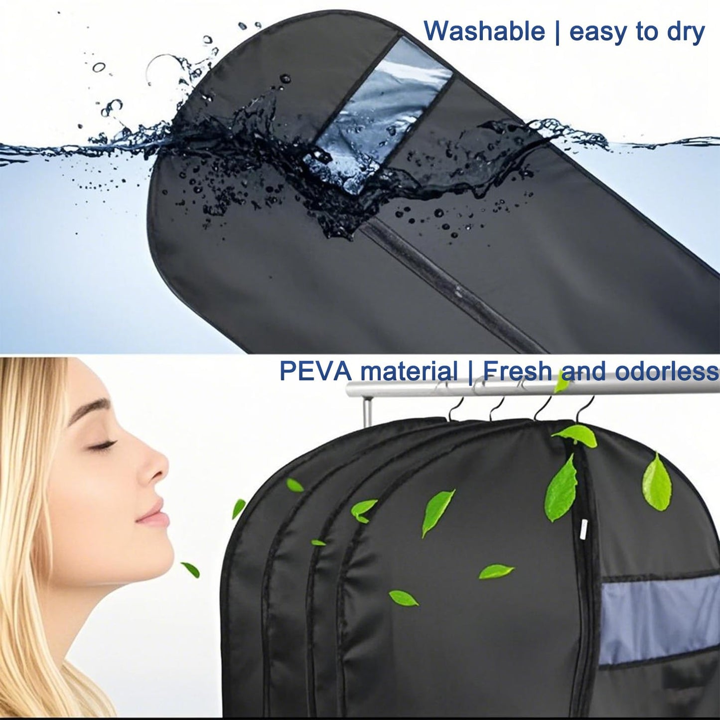 YMWALK 2-Pack Breathable Garment Bags, Long Suit Covers, Dustproof and Waterproof Storage with Zipper, Ideal for Suit, Coat, and Dress Protection