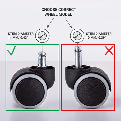 SKIR'CO 5 pcs 50 mm Rubber Chair Wheels, Rolling Office Chair Castors, Replacement Casters, Swivel Wheels, Universal Short Stems 5, Ø 11 mm