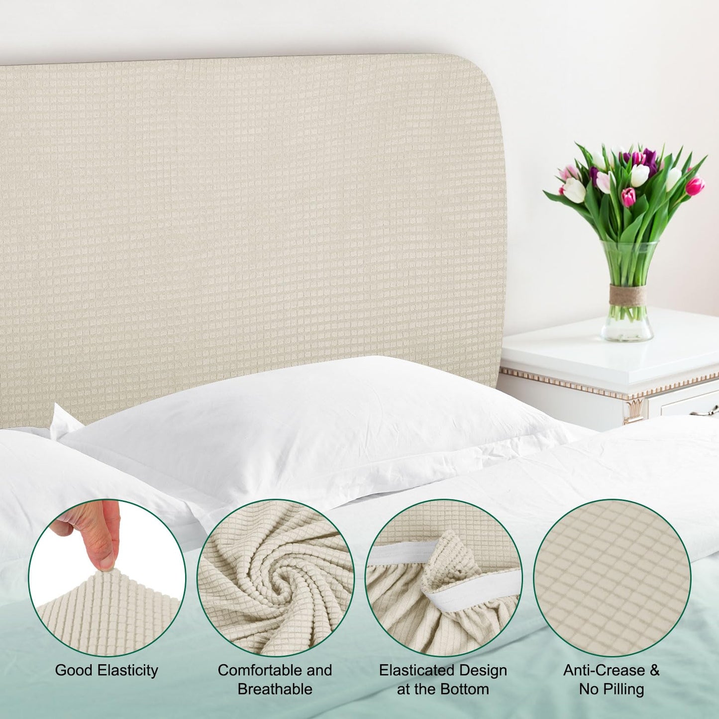 Sourcing Map Stretch Bed Headboard Slipcover, 1.8m Dustproof Protector Cover, Jacquard Furniture Cover for 1.7-1.9m Headboard, Yellow