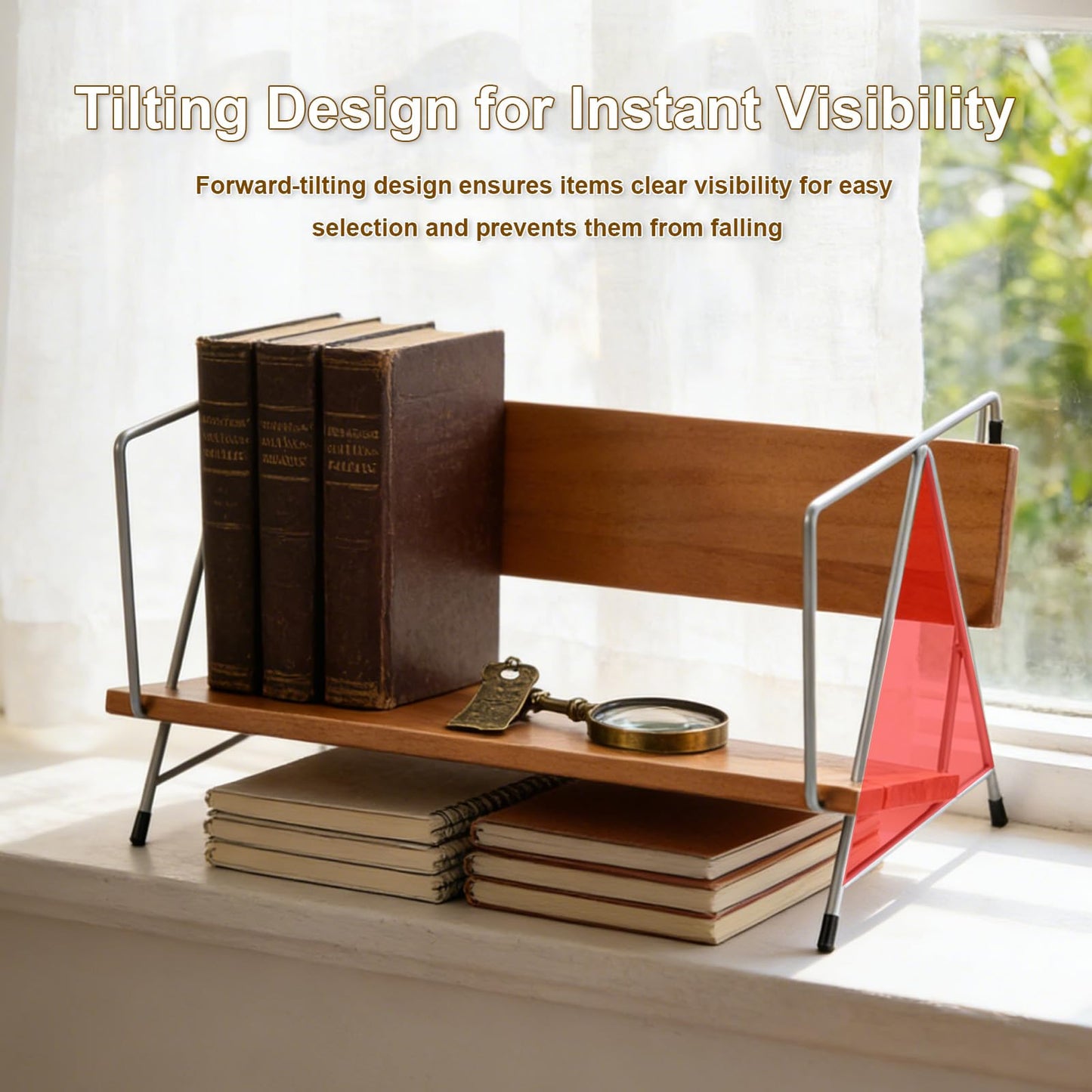 Tilting Desktop Bookshelf for Desk, Wood Book Organizer & Tabletop Shelf