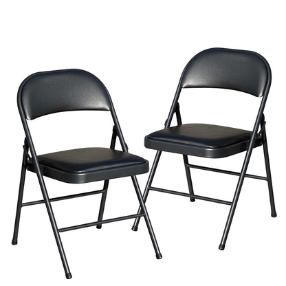 BOOSDEN Folding Chair, Foldable Chair, Set of 2, Faux Leather Fold Up Chair for Home, Office, Dining, Portable and Compact Metal Frame Folding Seat,