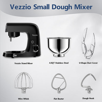 Vezzio Small Stand Mixer,4.5 liters Food Mixers for Baking,1500W 10-Speed Kitchen Cake Mixers,Electric Kitchen Mixers with Small form-factor, Easy to