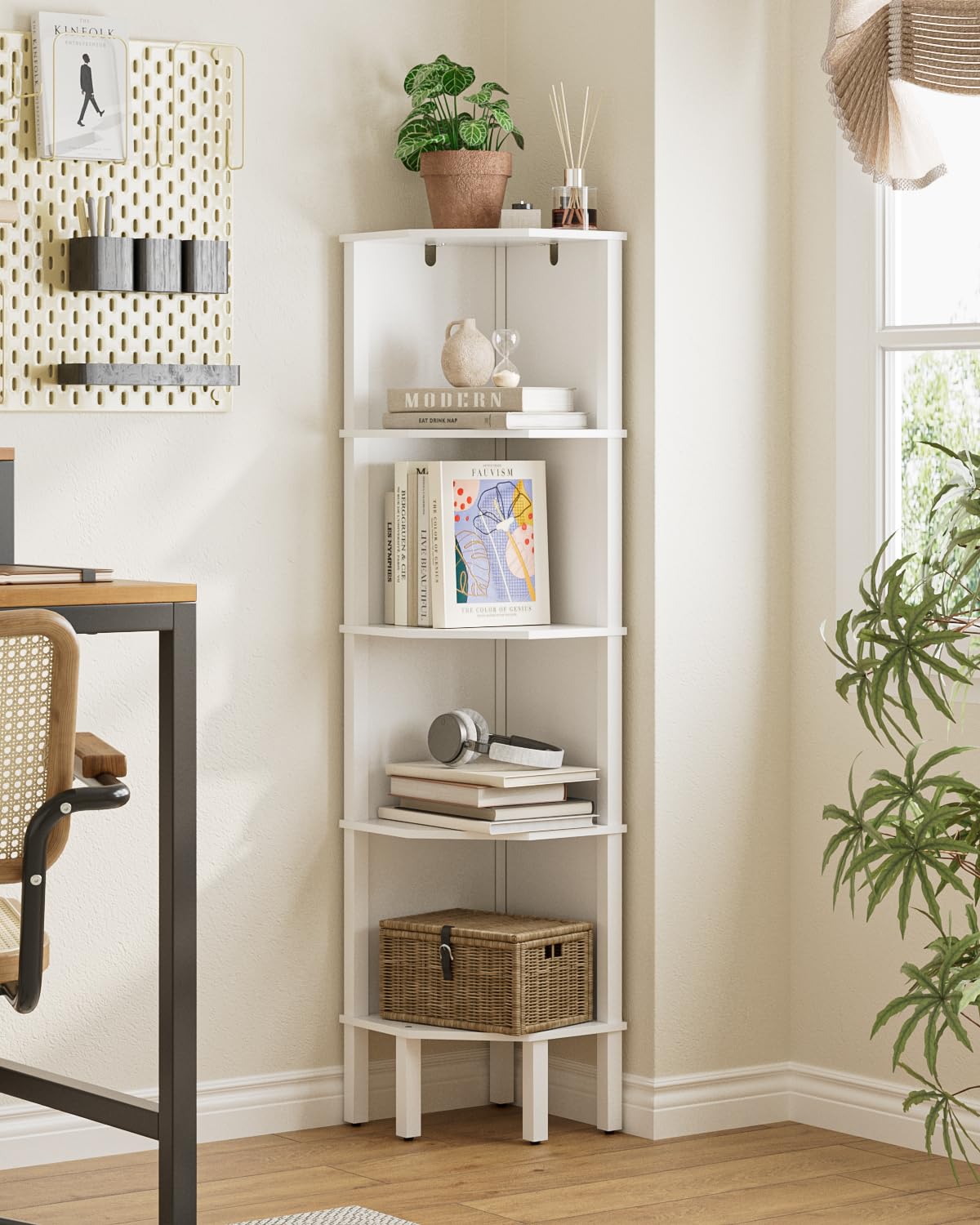 Apetaccat Corner Shelf, 4 Tier Corner Modern Corner Bookshelf, Display Corner Bookshelf,Wooden Storage Rack for Living Room,Bedroom,Office,White