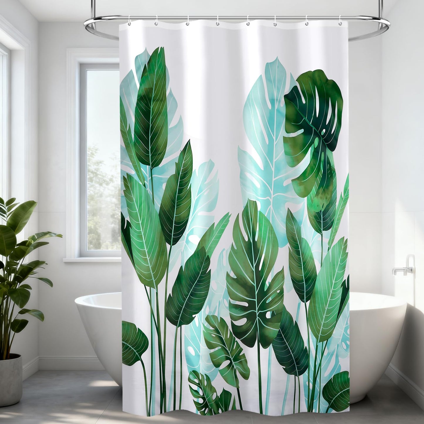 HAGOT Shower Curtain, Water and Mould Resistant Bathroom Curtain, Polyester Machine Washable Fabric, Bath Curtain with Hooks, 120 x 200 cm