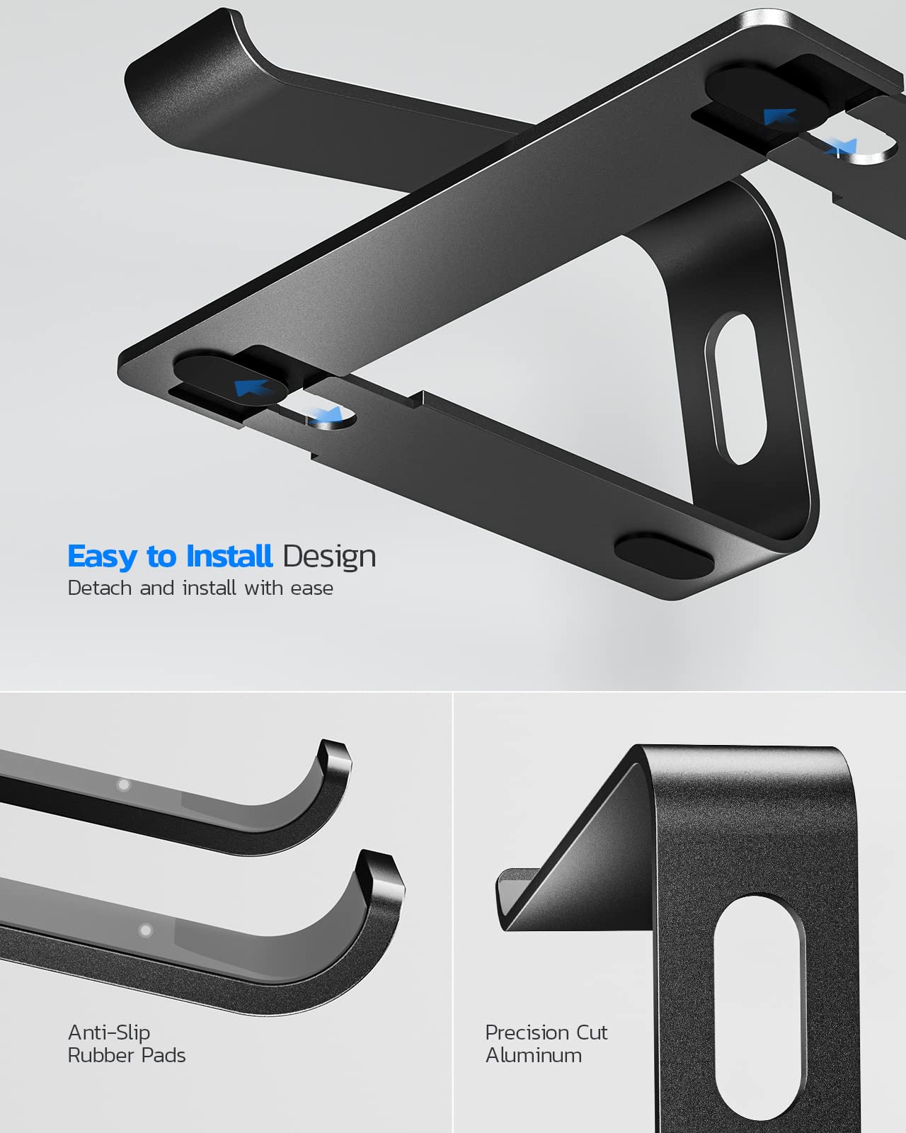 Nulaxy Ergonomic Laptop Stand for Desk, Aluminum Detachable Riser, Black