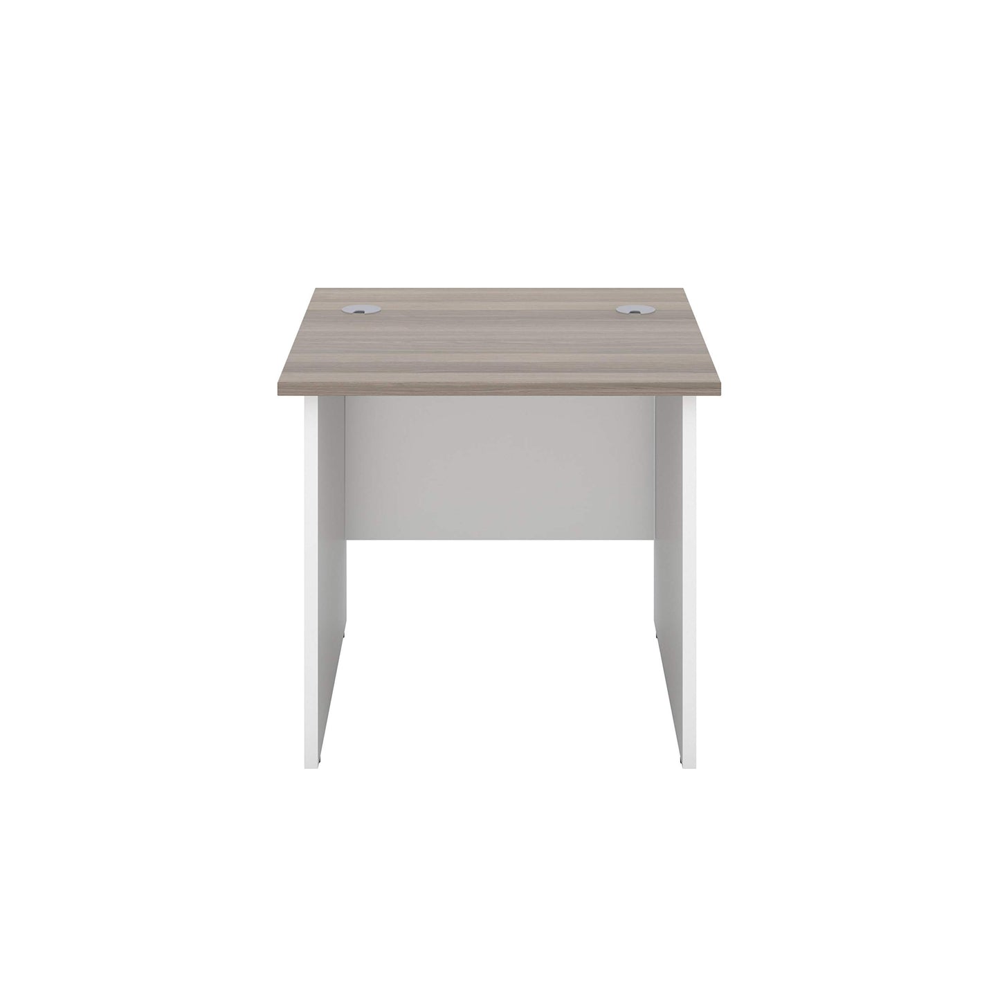 Office Hippo Heavy Duty Rectangular Office Desk, Home, Table, Integrated Cable Ports, 5 Yr Wty, MFC, White Legs, Grey Oak Top, 80cm x 80cm
